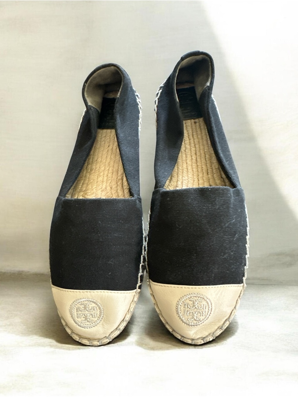 Tory Burch Black Canvas Espadrille Slip-On with Cream Toe Cap
